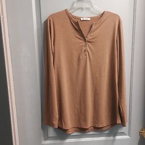Brown Long Sleeve Henley Shirt Sz XL